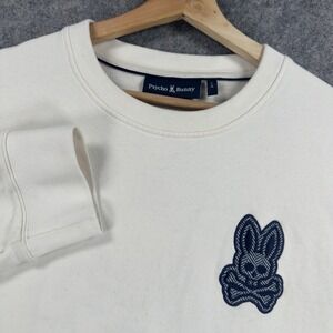Psycho Bunny Cream White Sweatshirt with Navy Bunny Patch